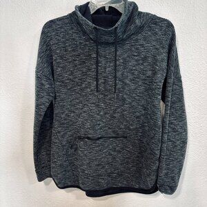 Sport Tek Pullover Sweatshirt Drawstring Cowl Neck Thumbhole Gray Black Size Med